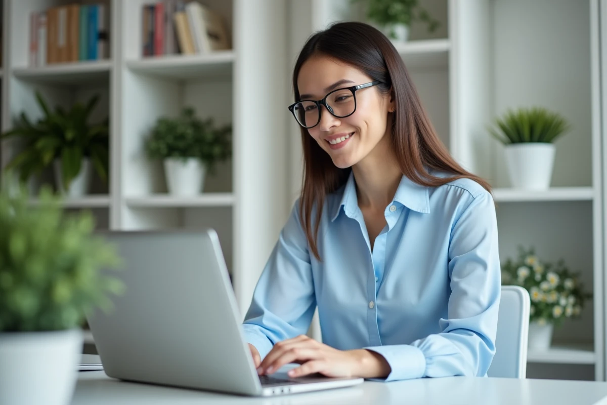 Femme professionnelle en bureau lumineux et moderne