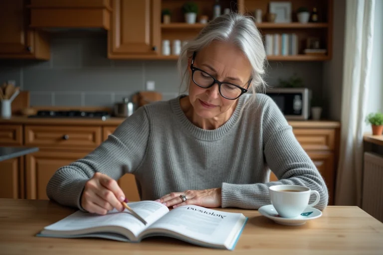 Femme comparant un abonnement et un achat au numéro pour son magazine de psychologie à la maison
