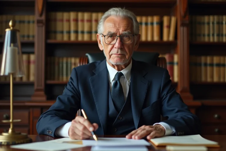 Portrait d'un homme politique français âgé assis à son bureau dans un bureau parisien traditionnel, illustrant un article sur Alain Madelin et les rumeurs de cancer